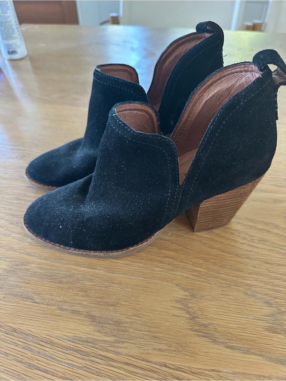 Jeffrey Campbell Black Suede Cutout Ankle Booties with Stacked Heel